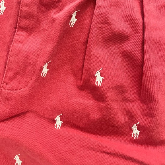 Ralph Lauren Red Flat Front Shorts with Iconic Logo - Picture 2 of 5